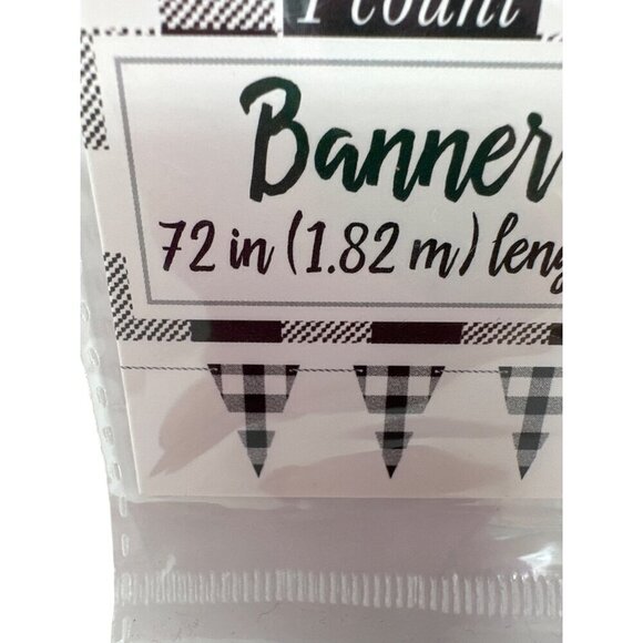 Black White Buffalo Plaid Banner 72in Checkered Triangle Garland Farmhouse Decor - Picture 2 of 7
